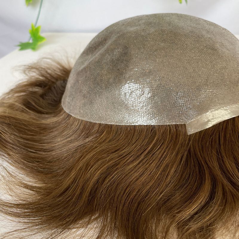 Toupee for Man Super Thin Skin PU Men's Hair European Virgin Human 6# Brown Color Hair Replacement 10x8inch Hair System
