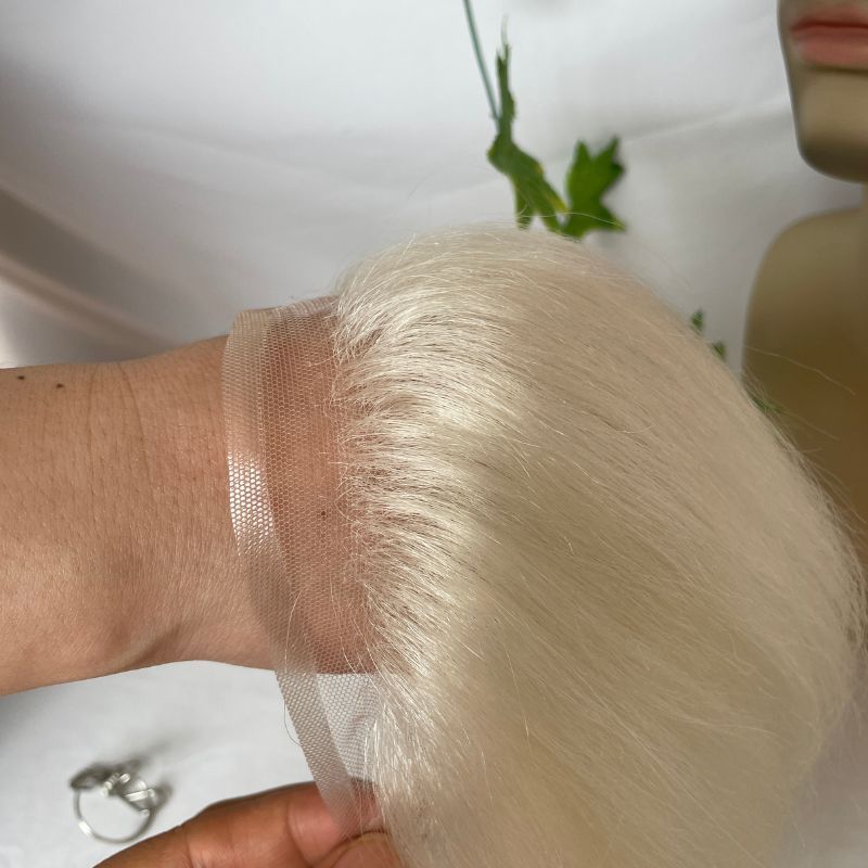 Transparent HD Invisible Lace Hairline French Lace Front Mens Frontal Hairpiece for Receding Natural Hairline V-Shape Lace Poly PU Forehead Human Hair Replacement System Toupee for Men White 1B and  Natural  Color