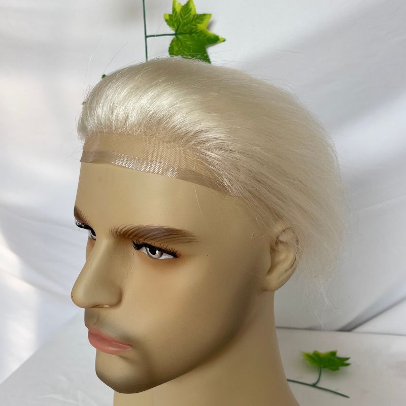 Transparent HD Invisible Lace Hairline French Lace Front Mens Frontal Hairpiece for Receding Natural Hairline V-Shape Lace Poly PU Forehead Human Hair Replacement System Toupee for Men White 1B and  Natural  Color
