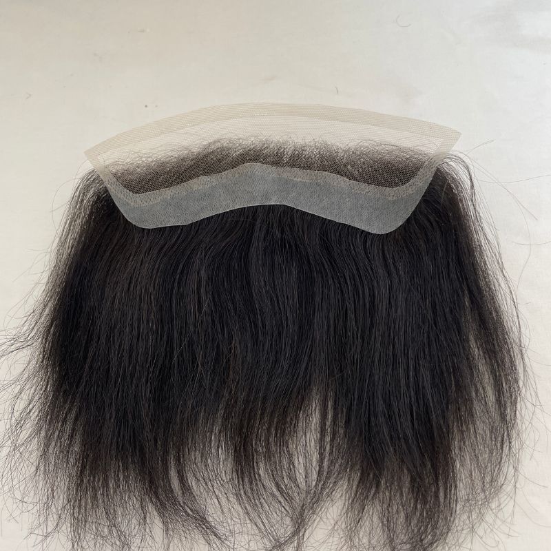 Transparent HD Invisible Lace Hairline French Lace Front Mens Frontal Hairpiece for Receding Natural Hairline V-Shape Lace Poly PU Forehead Human Hair Replacement System Toupee for Men White 1B and  Natural  Color
