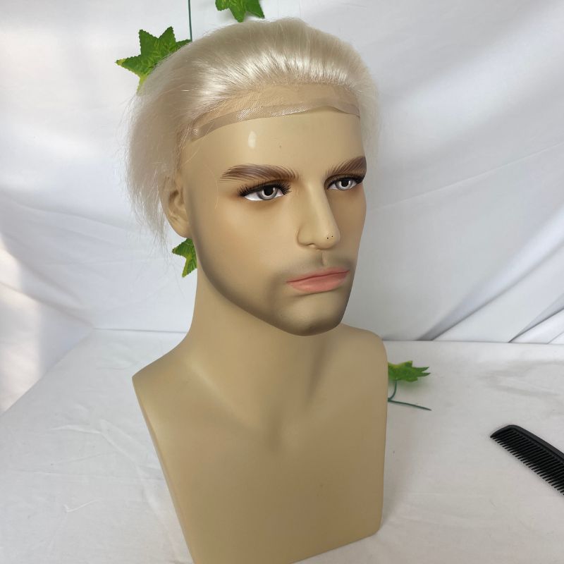 Transparent HD Invisible Lace Hairline French Lace Front Mens Frontal Hairpiece for Receding Natural Hairline V-Shape Lace Poly PU Forehead Human Hair Replacement System Toupee for Men White 1B and  Natural  Color