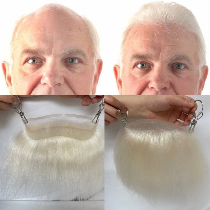Transparent HD Invisible Lace Hairline French Lace Front Mens Frontal Hairpiece for Receding Natural Hairline V-Shape Lace Poly PU Forehead Human Hair Replacement System Toupee for Men White 1B and  Natural  Color