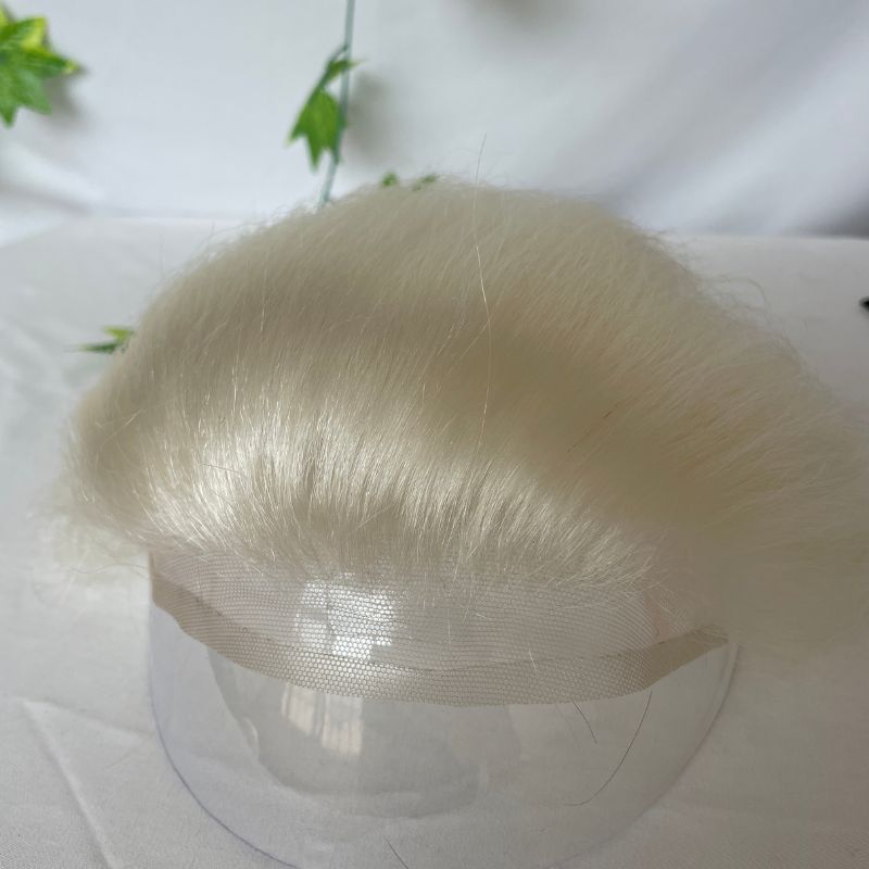 Transparent HD Invisible Lace Hairline French Lace Front Mens Frontal Hairpiece for Receding Natural Hairline V-Shape Lace Poly PU Forehead Human Hair Replacement System Toupee for Men White 1B and  Natural  Color