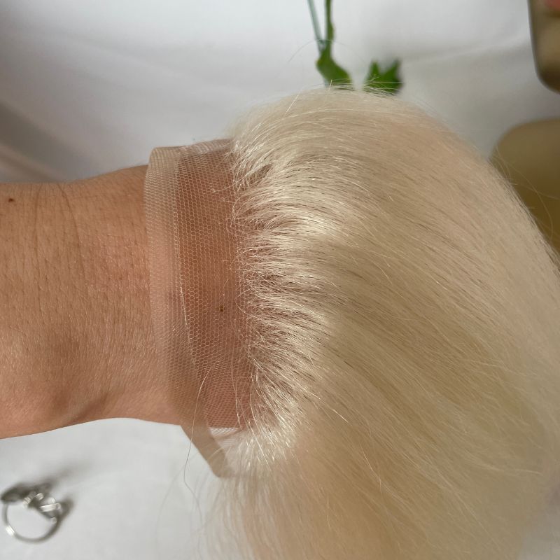 Transparent HD Invisible Lace Hairline French Lace Front Mens Frontal Hairpiece for Receding Natural Hairline V-Shape Lace Poly PU Forehead Human Hair Replacement System Toupee for Men White 1B and  Natural  Color
