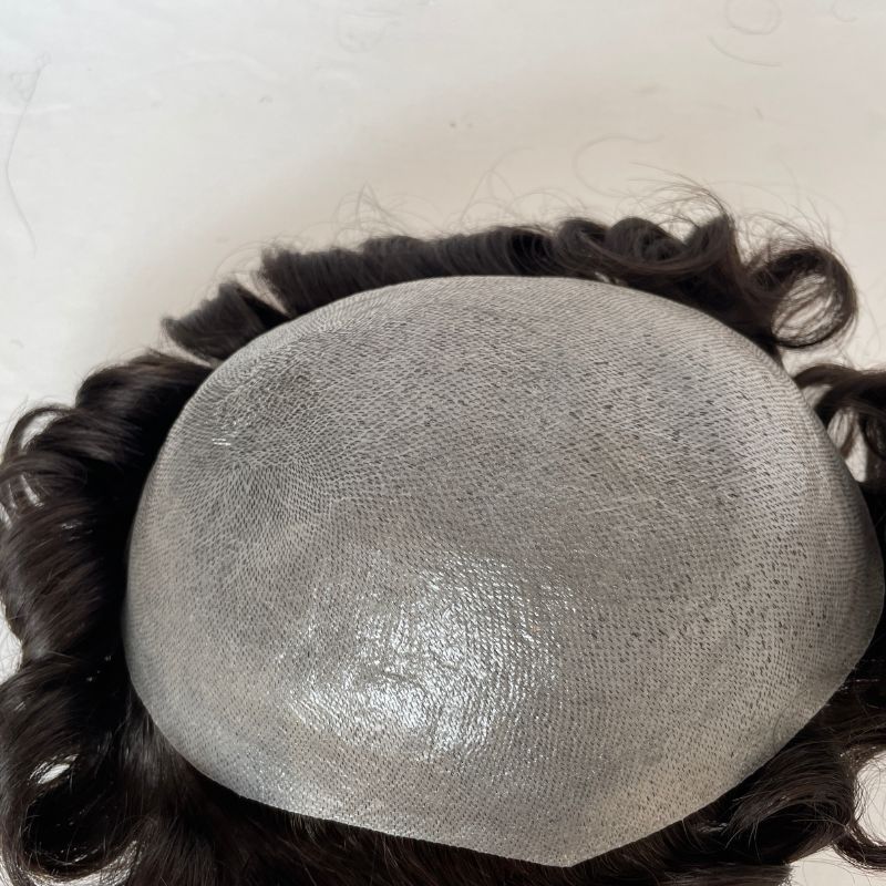 0.02-0.03 mm Ultra Thin Skin PU Base Men ToupeeT hin Skin PU Men's Hair European Virgin Human Dark Brown Hair System