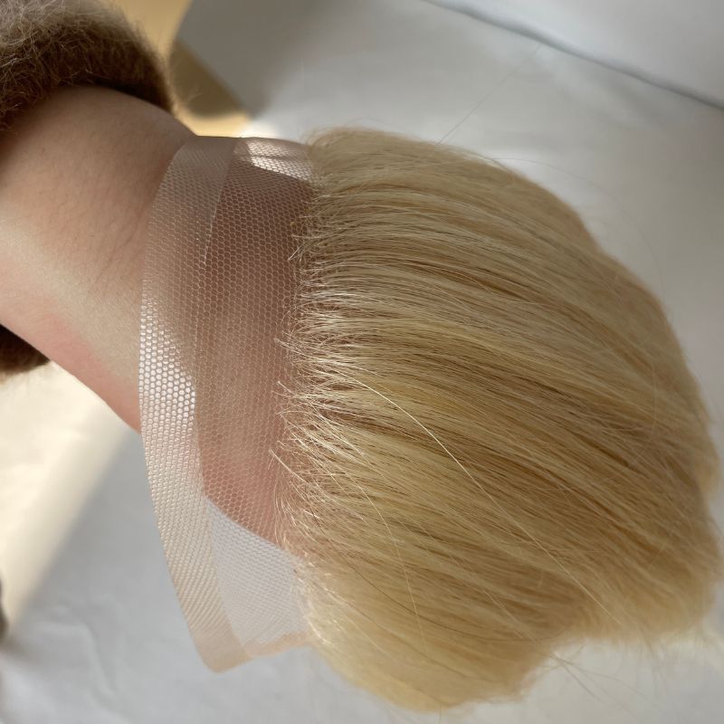 Transparent HD Invisible Lace Front Hairline French Lace Front Mens Toupee Frontal Hairpiece for Receding Natural Hairline V-Shape Lace Poly PU Forehead Human Hair Replacement System Blonde 613
