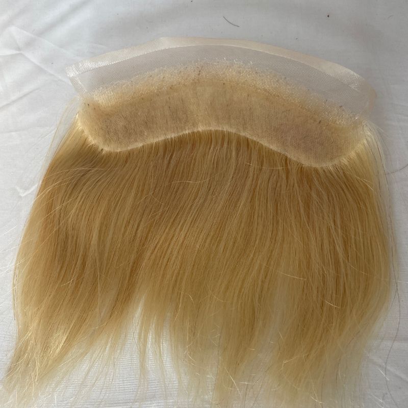 Transparent HD Invisible Lace Front Hairline French Lace Front Mens Toupee Frontal Hairpiece for Receding Natural Hairline V-Shape Lace Poly PU Forehead Human Hair Replacement System Blonde 613
