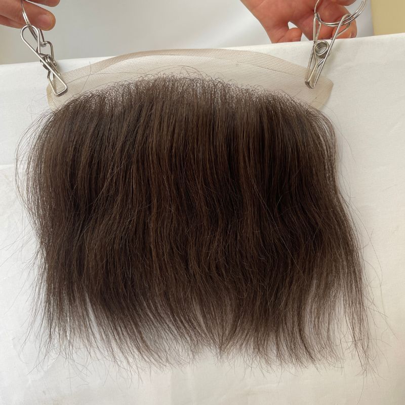 Transparent HD Invisible Lace Front Hairline French Lace Front Mens Toupee Frontal 2# Dark Brown Hairpiece for Receding Natural Hairline V-Shape Lace Poly PU Forehead Human Hair Replacement System