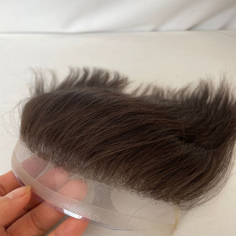 Transparent HD Invisible Lace Front Hairline French Lace Front Mens Toupee Frontal 2# Dark Brown Hairpiece for Receding Natural Hairline V-Shape Lace Poly PU Forehead Human Hair Replacement System