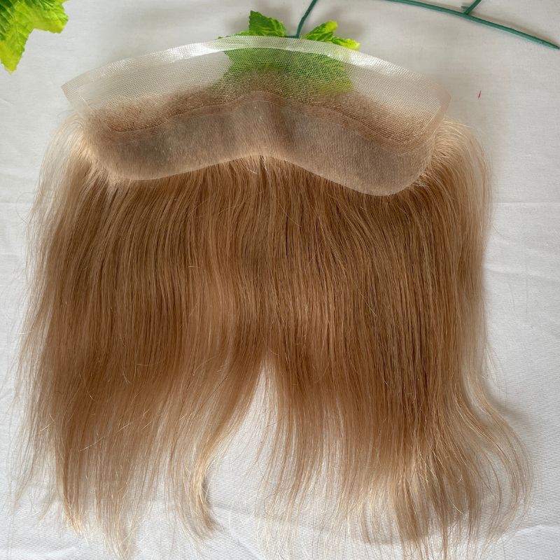 Transparent HD Invisible Lace Front Hairline French Lace Front Mens Toupee Frontal 2# Dark Brown Hairpiece for Receding Natural Hairline V-Shape Lace Poly PU Forehead Human Hair Replacement System