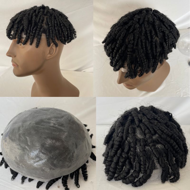 Afro Kinky Twist Crochet Braids Hair for Black Men Toupee 100% Human  Remy Hair Thin Skin Hair System Full PU V Loop Wig Natural Toupee for Man