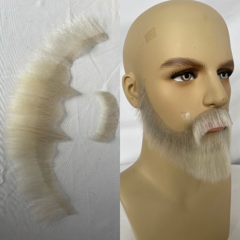 Face Fake Beard 100% Human Hair Face Beard Mustache For Men Fake Beard Swiss Lace Real Handmade Light Beard For Man Invisible Beards Beard And Moustache White Color