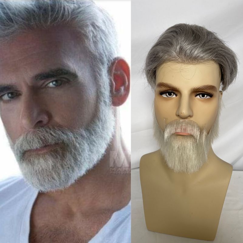 Face Fake Beard 100% Human Hair Face Beard Mustache For Men Fake Beard Swiss Lace Real Handmade Light Beard For Man Invisible Beards Beard And Moustache White Color