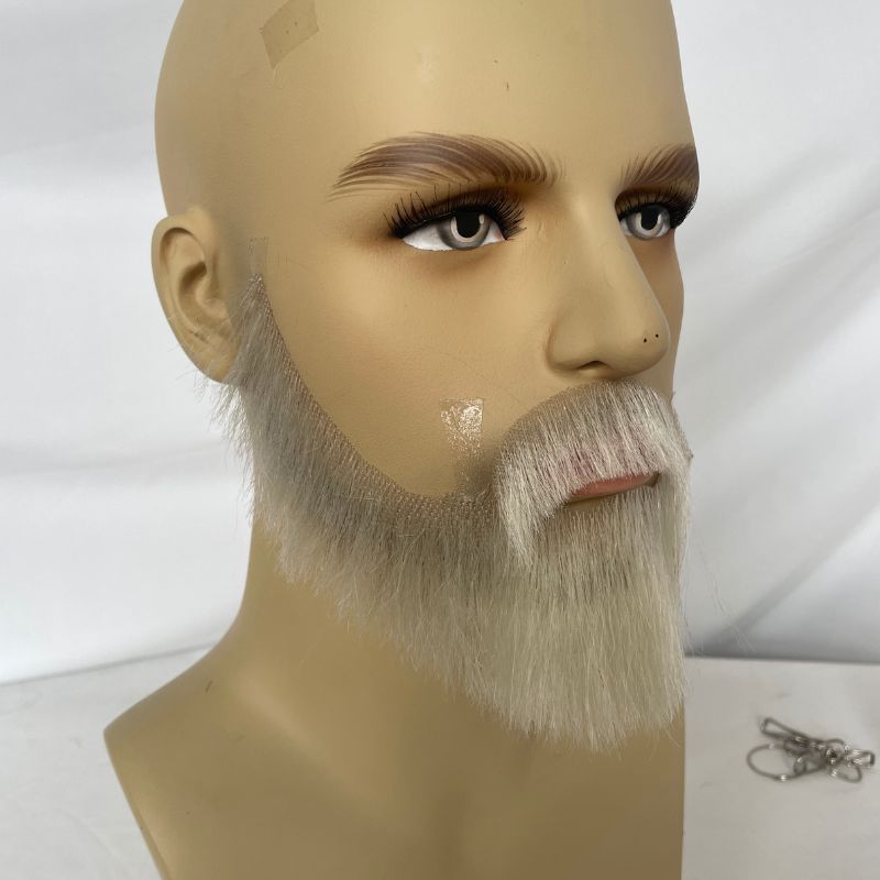 Face Fake Beard 100% Human Hair Face Beard Mustache For Men Fake Beard Swiss Lace Real Handmade Light Beard For Man Invisible Beards Beard And Moustache White Color