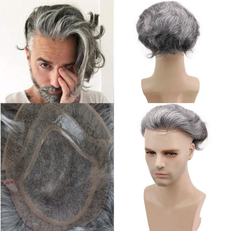 Men's Toupee 10×8 Wigs Human Hair Men Toupee Mono Lace With Npu Around Men's Hair System Color 1B