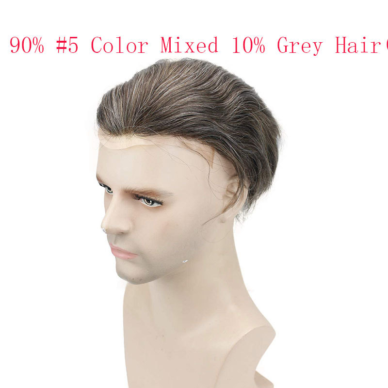 Men's Toupee #1B60 1B Human Hair  Mixed with Synthetic White Hair 8"x10" Mono Base With PU Toupee Man Grey Silver Hair Mens Replacement System Lace Front Natural Hairline