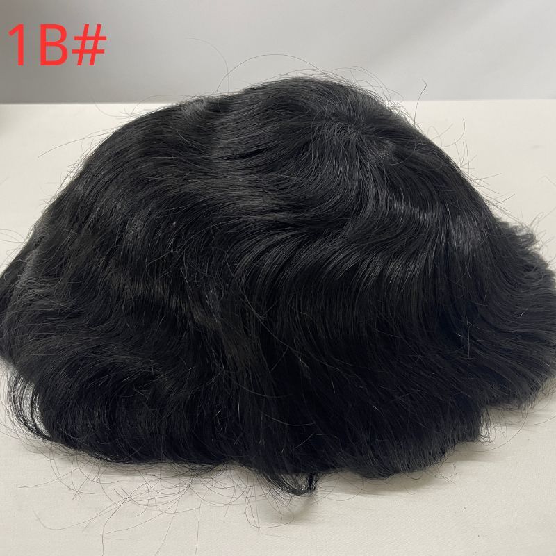 0.02-0.03 mm Ultra Thin Skin PU Base  100% European Human Hair Toupees for Men Full PU Men's Hair Replacement Systems Natural Black Men's Hairpieces