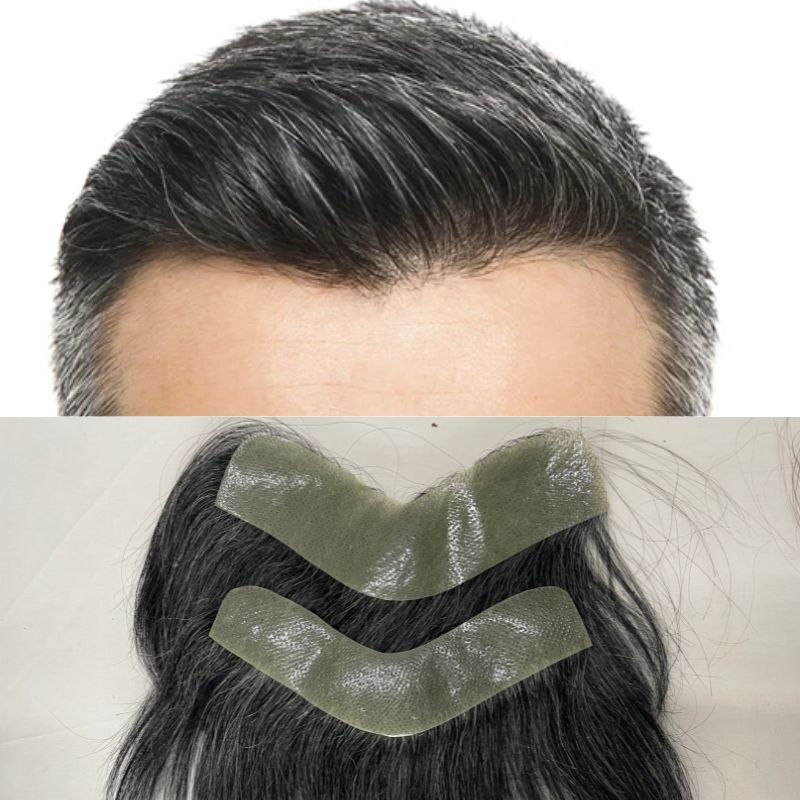 Men V Frontal Hairline Toupee Human Hair Skin PU Man Hairpieces Topper For Natural Hairline 1B20 Color Toupee For Men