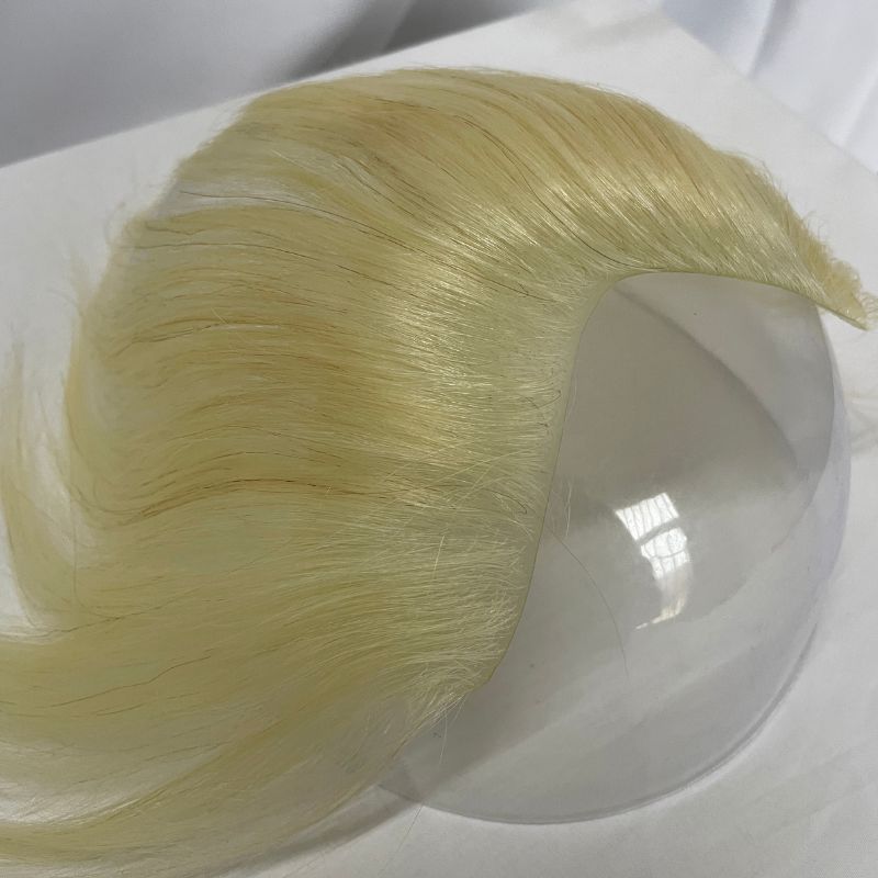 Men Frontal Hairline Toupee 100% Human Hair Skin PU Man Hairpieces Topper For Natural Hairline Replaceme #613 Blonde Color Toupee For Men Replacement System V Frontal Toupee  2x16cm