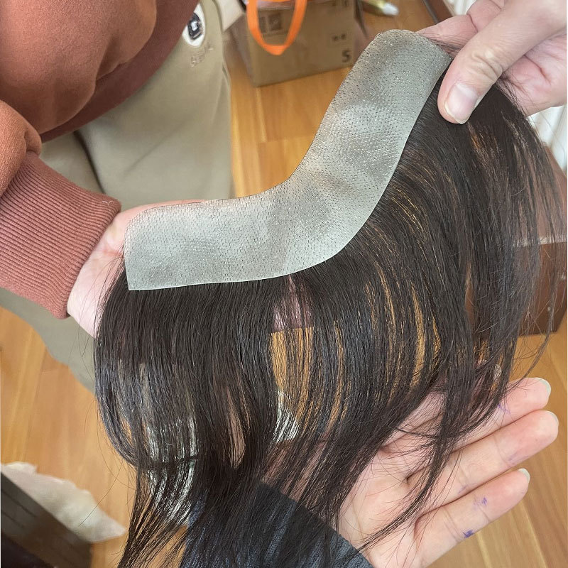 Men Frontal Hairline Toupee 100% Human Hair Skin PU Man Hairpieces Topper For Natural Hairline Replaceme #2 Dark Brown Color Toupee For Men Replacement System V Frontal Toupee 4x18CM