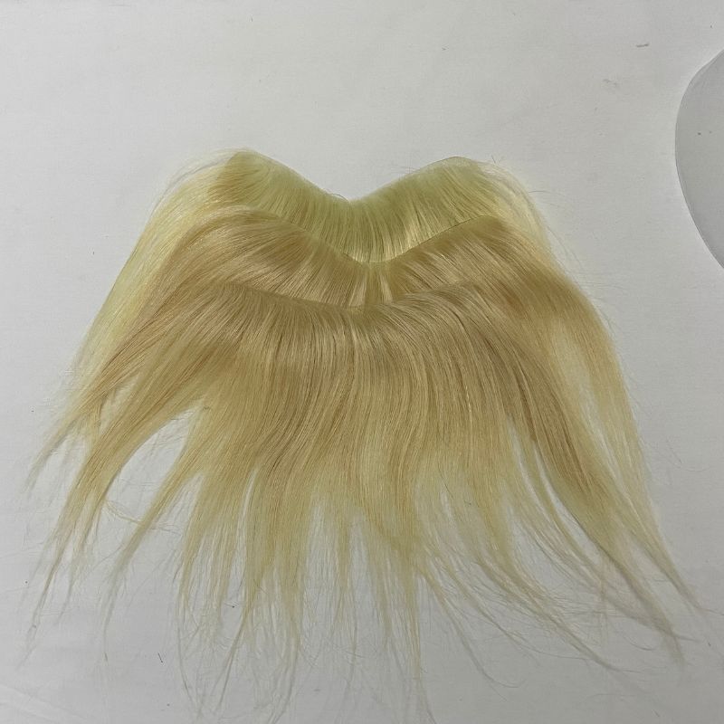 Men Frontal Hairline Toupee 100% Human Hair Skin PU Man Hairpieces Topper For Natural Hairline Replaceme #613 Blonde Color Toupee For Men Replacement System V Frontal Toupee  2x16cm