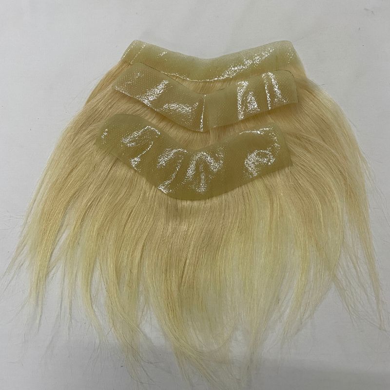 Men Frontal Hairline Toupee 100% Human Hair Skin PU Man Hairpieces Topper For Natural Hairline Replaceme #613 Blonde Color Toupee For Men Replacement System V Frontal Toupee  2x16cm