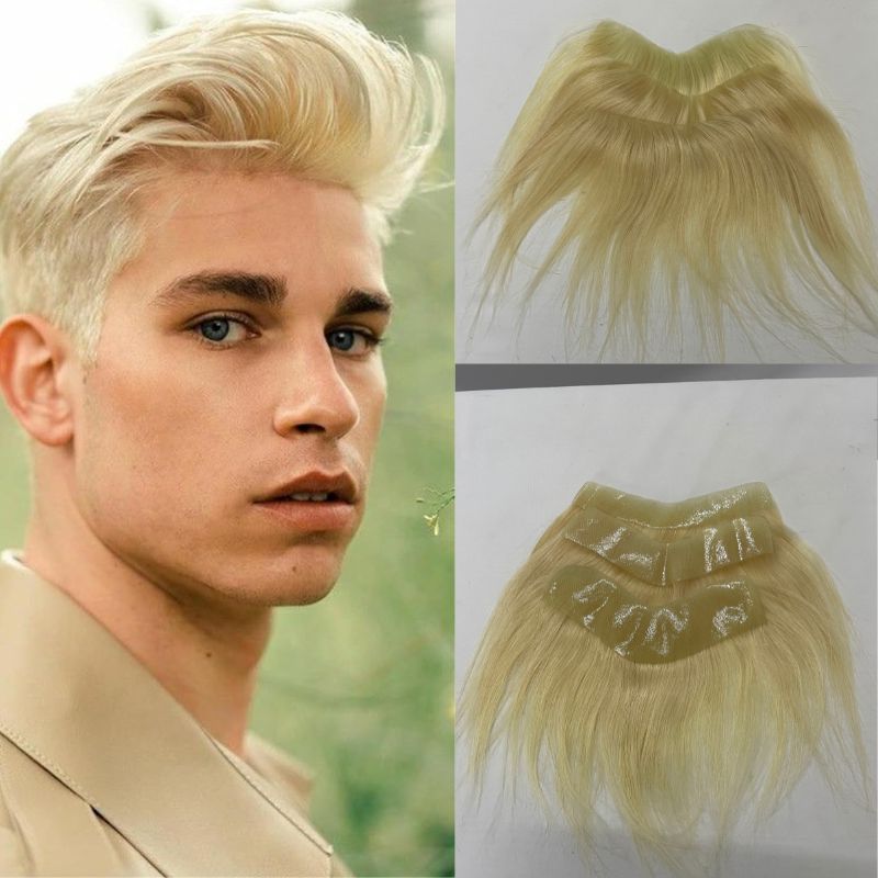 Men's Toupee 100%European Hair System V Shape Human Hairline Toupee For Men Replacement System V Frontal Toupee Thin Skin PU 6inch