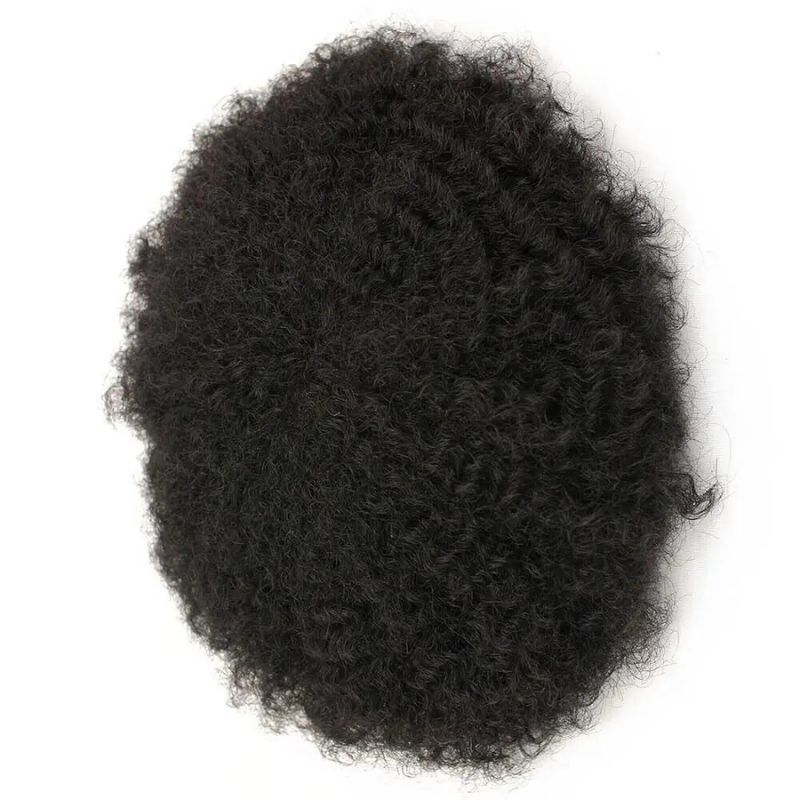 Afro Kinky Toupee Lace with PU Hair Replacement System Afro Kinky Curly Brazilian Remy Black Human Hair Wig For Men Made Bleached&Tiny Knots10x8