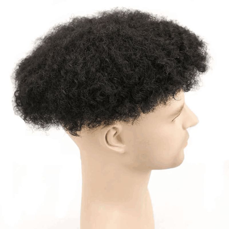Afro Kinky Toupee Lace with PU Hair Replacement System Afro Kinky Curly Brazilian Remy Black Human Hair Wig For Men Made Bleached&Tiny Knots10x8
