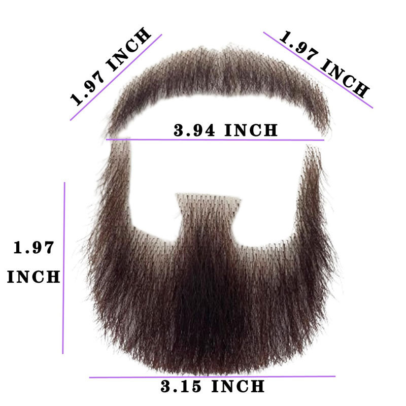 Volora Fake Beard Realistic 100% Human Hair Full Hand Tied Facial Hair Black Goatee False Beards Lace Invisible Fake FaceMustache for Entertainment Drama Party Movie Makeup Halloween Cosplay Costume Party Brown Color