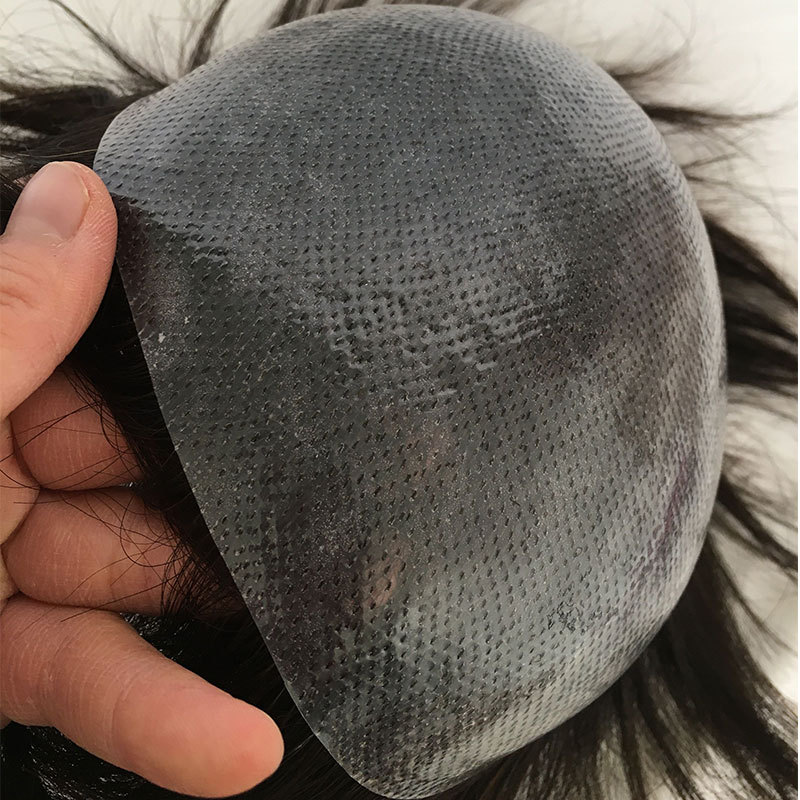 Men Toupee Handmade Wig Human Hair Replacement Systems PU Transparent Thin Skin Base Natural 100% Human Remy Hair 10x8inch