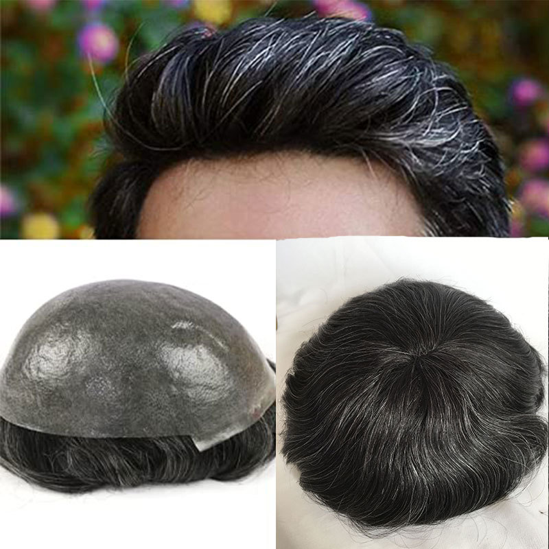 Men Toupee Handmade Wig Human Hair Replacement Systems PU Transparent Thin Skin Base Natural 100% Human Remy Hair 10x8inch