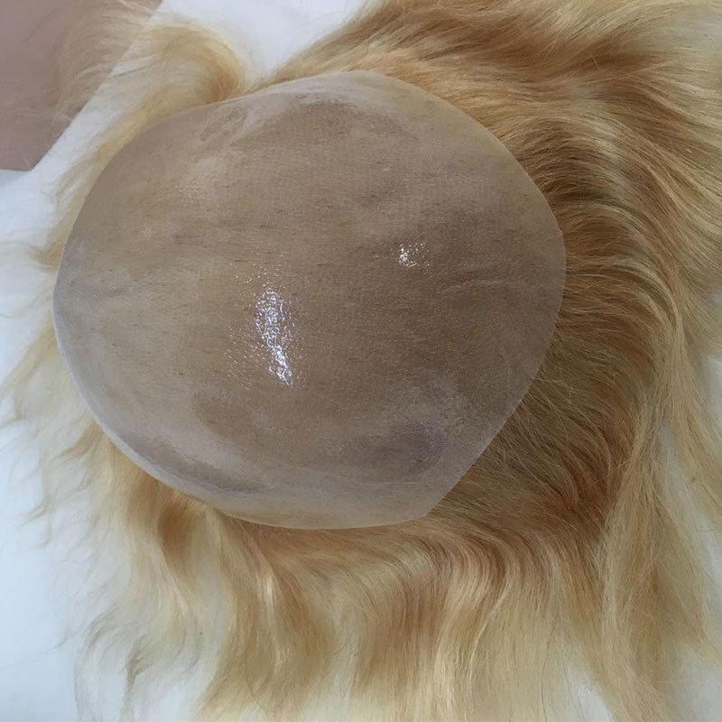 Men Toupee Handmade Wig Human Hair Replacement Systems PU Transparent Thin Skin Base Natural 100% Human Remy Hair 10x8inch