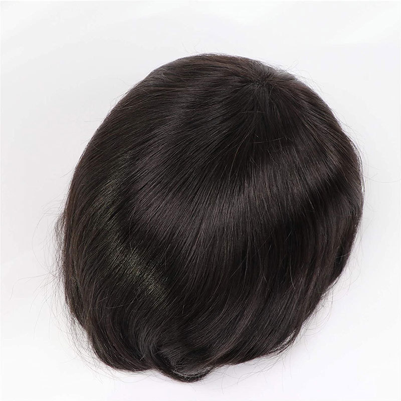 Men Toupee Handmade Wig Human Hair Replacement Systems PU Transparent Thin Skin Base Natural 100% Human Remy Hair 10x8inch