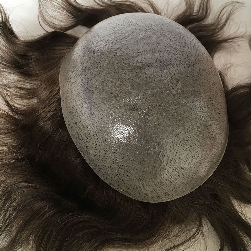 Men Toupee Handmade Wig Human Hair Replacement Systems PU Transparent Thin Skin Base Natural 100% Human Remy Hair 10x8inch