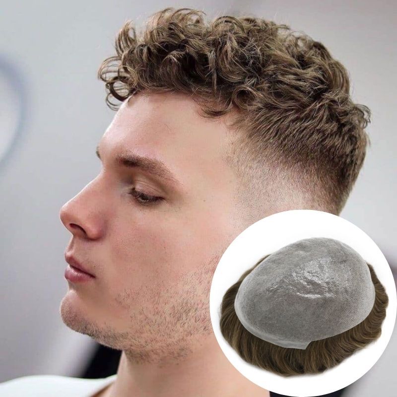 Men Toupee Handmade Wig Human Hair Replacement Systems PU Transparent Thin Skin Base Natural 100% Human Remy Hair 10x8inch