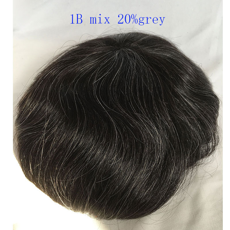 Men Toupee Handmade Wig Human Hair Replacement Systems PU Transparent Thin Skin Base Natural 100% Human Remy Hair 10x8inch