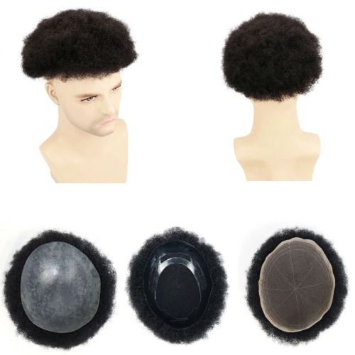 Men's Hair Afro Men's Toupee Wig 360 Wave Hairpiece 100% Human Hair Replacement Toupee for African American 10x8 Base Size 1B Color
