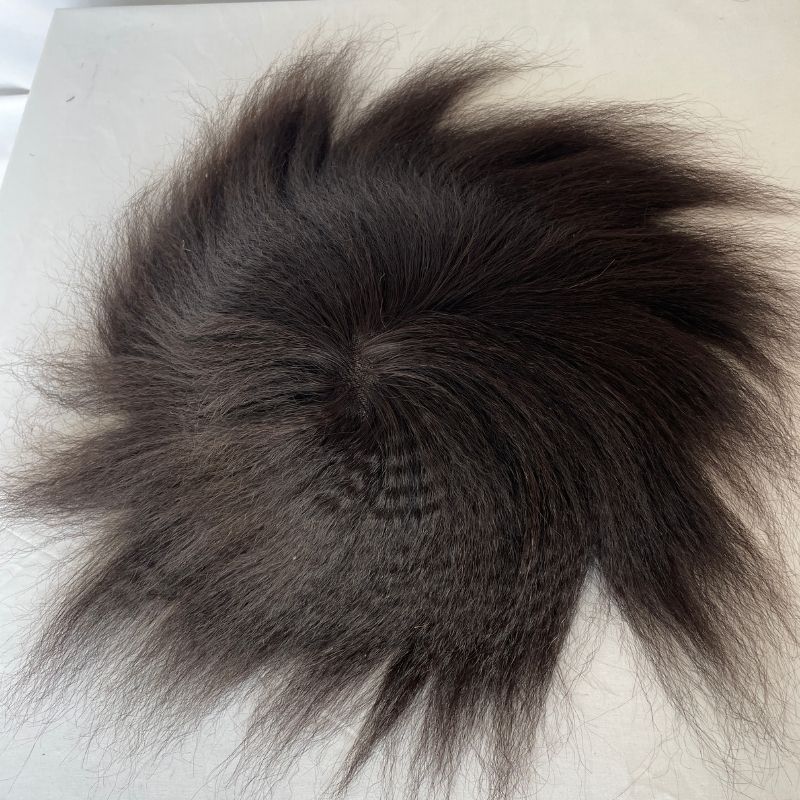 Kinky Straight Toupee Lace Full Lace Hair Replacement System Remy Black Human Hair Wig For Men Made Bleached&Tiny Knots10x8