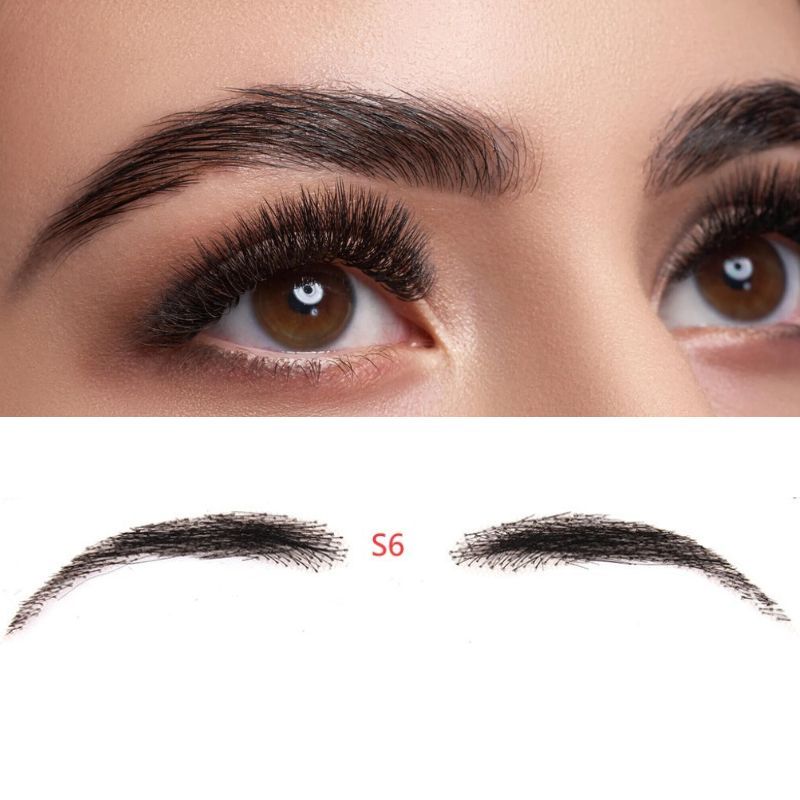 Voloria Fake Eyebrow Realistic 100% Human Hair Full Hand Tied Eyebrow Hair Black False Eyebrow Lace Invisible Fake Eyebrow for Makeup For Woman and Man