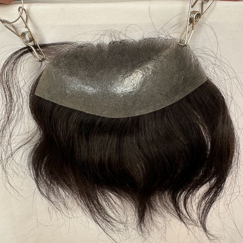 Men V Frontal  Big 7x16 cm Hairline Toupee Human Hair Skin PU Man Hairpieces For Natural Hairline 1B Color Toupee For Men Thin Skin Hair System V-loop Hair Patch