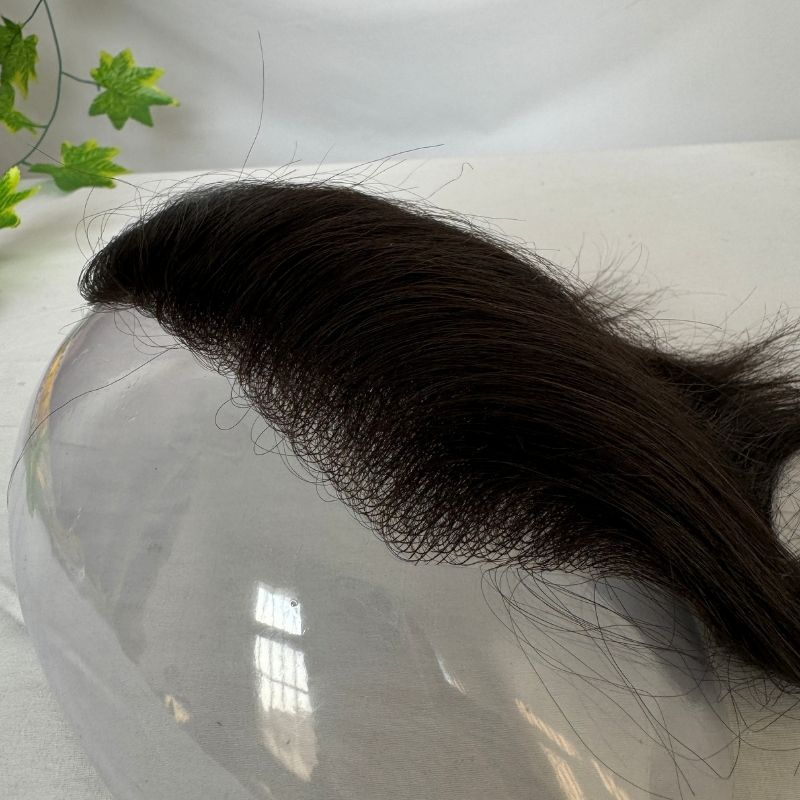 Men V Frontal  Big 7x16 cm Hairline Toupee Human Hair Skin PU Man Hairpieces For Natural Hairline 1B Color Toupee For Men Thin Skin Hair System V-loop Hair Patch