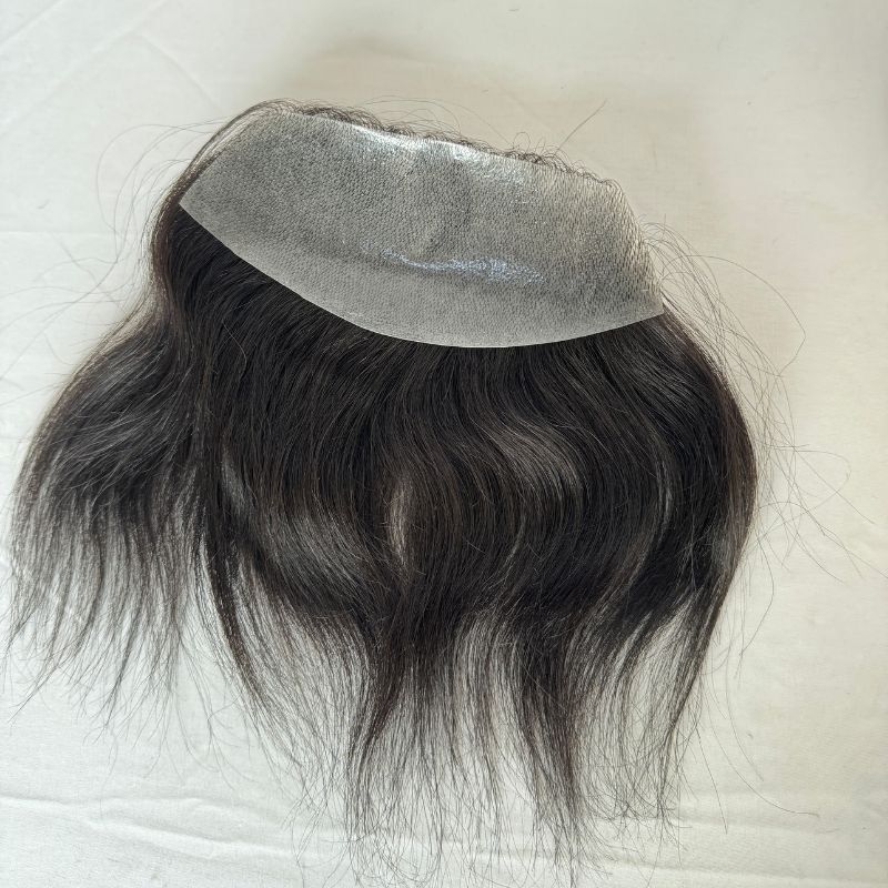 Men V Frontal  Big 7x16 cm Hairline Toupee Human Hair Skin PU Man Hairpieces For Natural Hairline 1B Color Toupee For Men Thin Skin Hair System V-loop Hair Patch