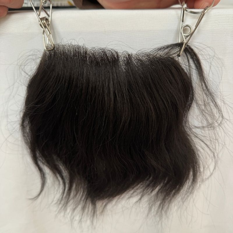 Men V Frontal  Big 7x16 cm Hairline Toupee Human Hair Skin PU Man Hairpieces For Natural Hairline 1B Color Toupee For Men Thin Skin Hair System V-loop Hair Patch