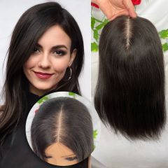 13x15 cm Silk Base Thin Skin Topper For Women 100% Virgin Human Hair Piece For Women Clip In Topper Hand-made Toppee Hair Closure Hair Top Wigs 16 Inch Natural Black
