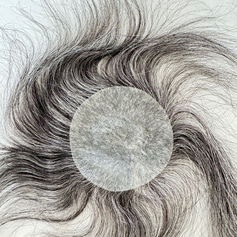 1B60 Thin Skin PU Bald Spot Hair Patches Toupee For Men 8CM X 8CM V-Looped Hair Piece Glue On Hair Replacement System For Bald Spot Transparent Skin Toupee Patch European Remy Hairpieces For Bald Spots