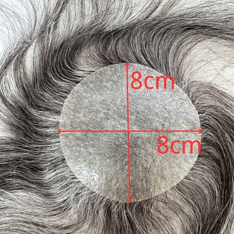 1B60 Thin Skin PU Bald Spot Hair Patches Toupee For Men 8CM X 8CM V-Looped Hair Piece Glue On Hair Replacement System For Bald Spot Transparent Skin Toupee Patch European Remy Hairpieces For Bald Spots