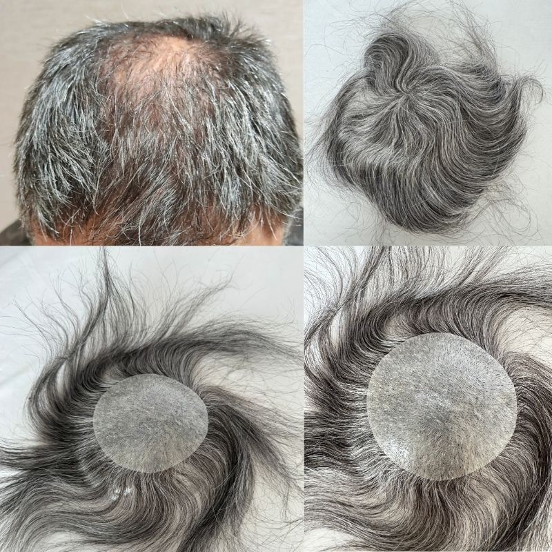 1B60 Thin Skin PU Bald Spot Hair Patches Toupee For Men 8CM X 8CM V-Looped Hair Piece Glue On Hair Replacement System For Bald Spot Transparent Skin Toupee Patch European Remy Hairpieces For Bald Spots