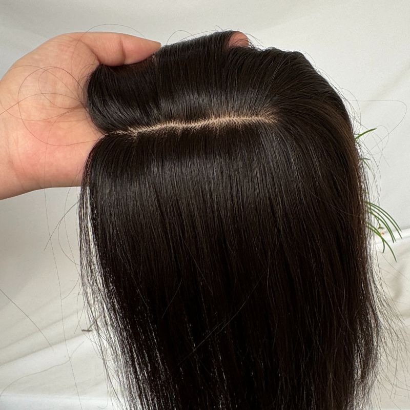 Natural Black Silk Base European Human Hair Topper With Clips In Silk Top Hair Toupee for Women 7x13 CM Silk Base Closure Wigs for Woman 12 Inch