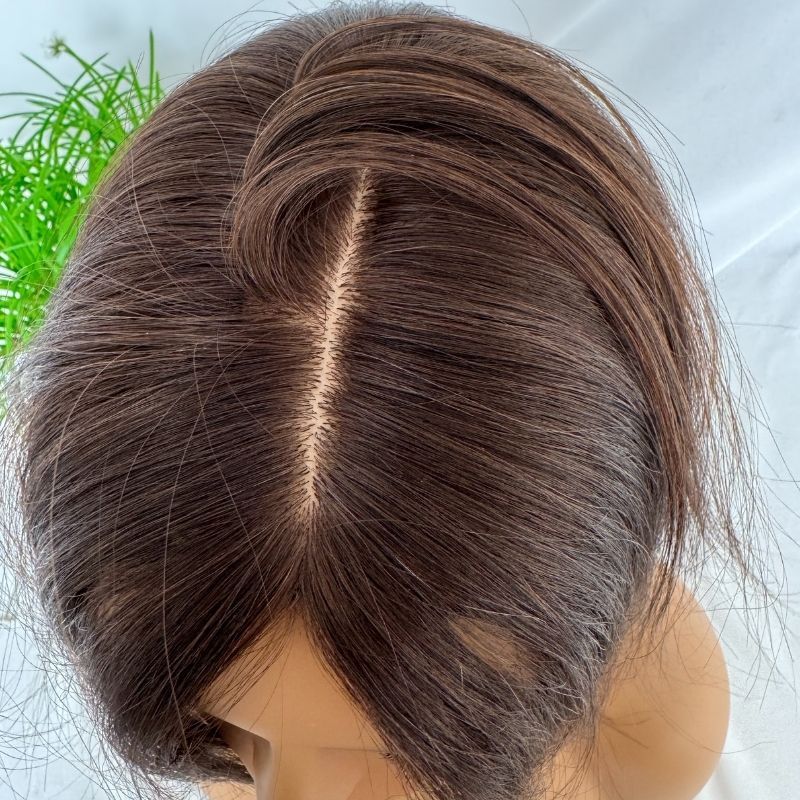Brown Color Silk Base European Human Hair Topper With Clips In Silk Top Hair Toupee for Women 7x13 CM Silk Base Closure Wigs for Woman 12 Inch